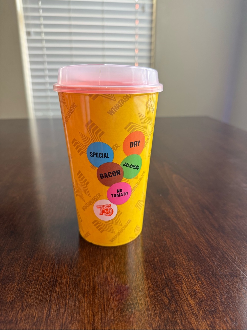 Yellow Whataburger Cup with Lid — Graphic Order Dots